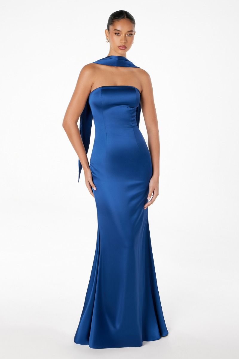 Brynn Maxi Dress - Strapless Fitted Satin Dress-Vavasi
