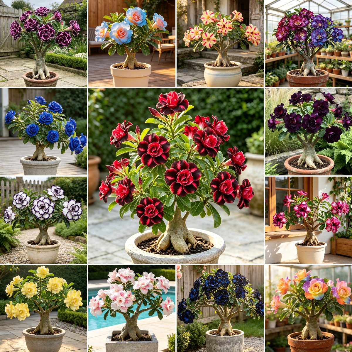 Rare Multicolor Double Desert Rose Bulbs--Easy to Grow for Home Gardens