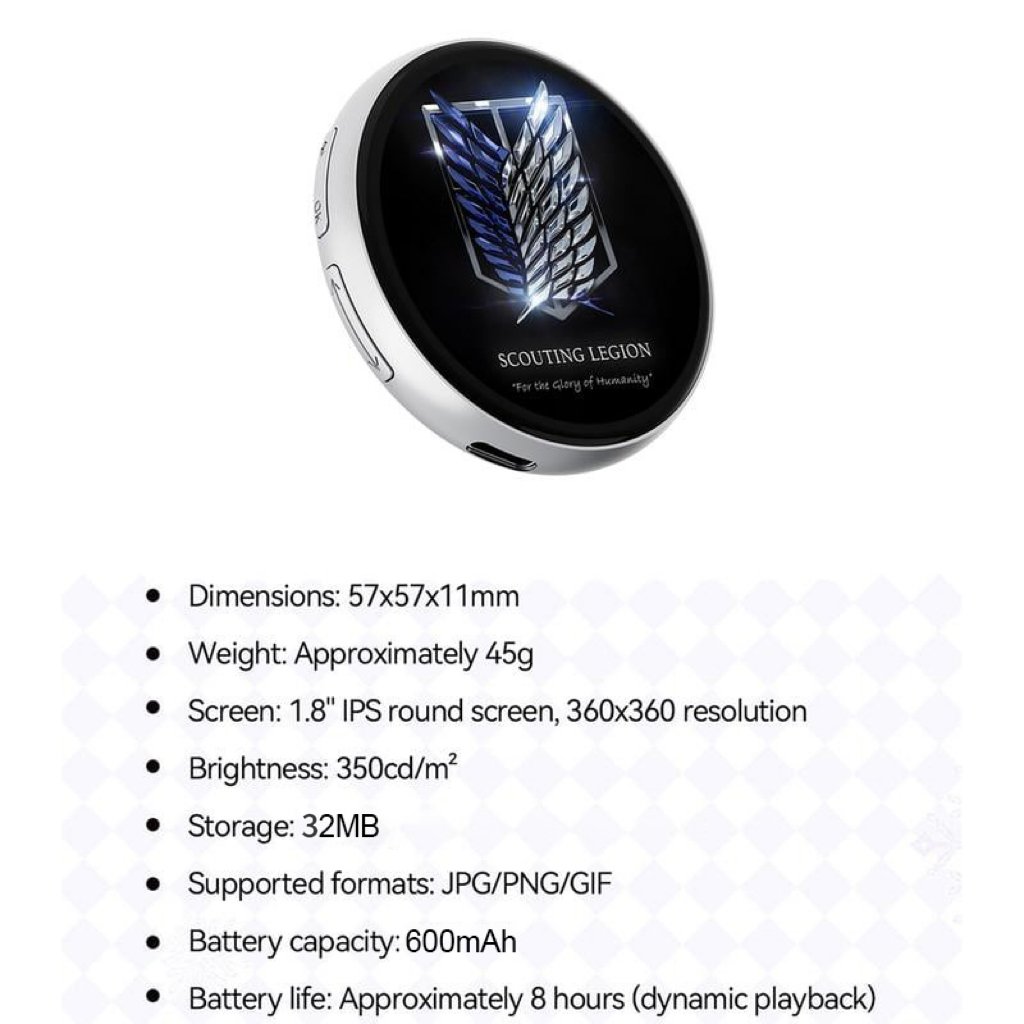 Digital Badge Photo Video GIF Display Screen Pins Pixel Touchscreen Lightweight 500mAh