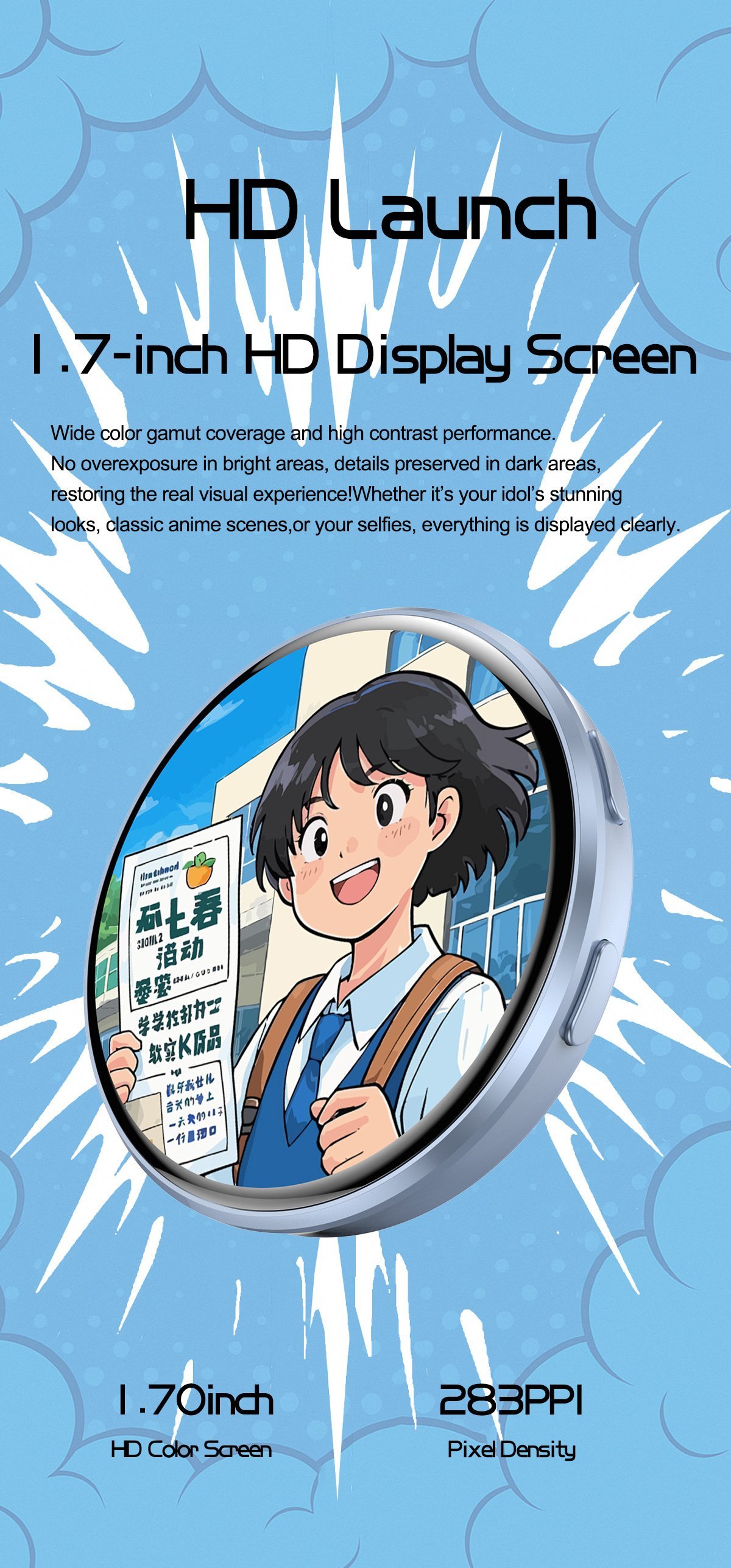 Digital Badge Photo Video GIF Display Screen Pins Pixel Touchscreen Lightweight 500mAh