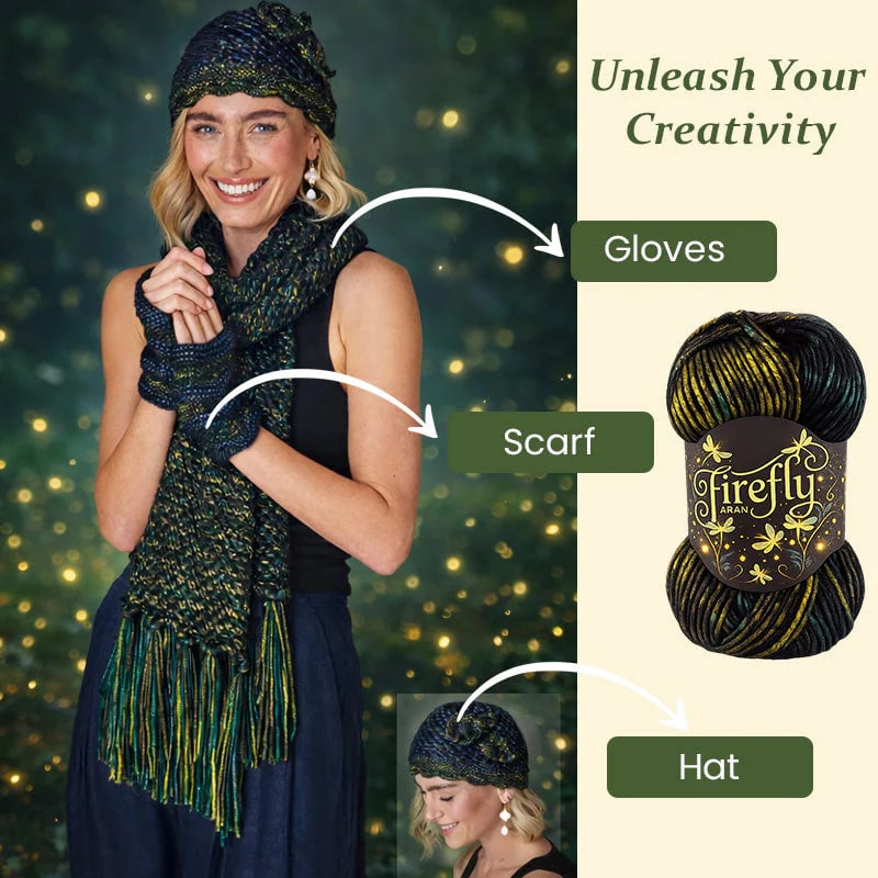 🔥LAST DAY 49% OFF - 🧶Aran Wool ‘Firefly’ Iridescent Shimmer Yarn: A Touch of Magic in Every Stitch💫