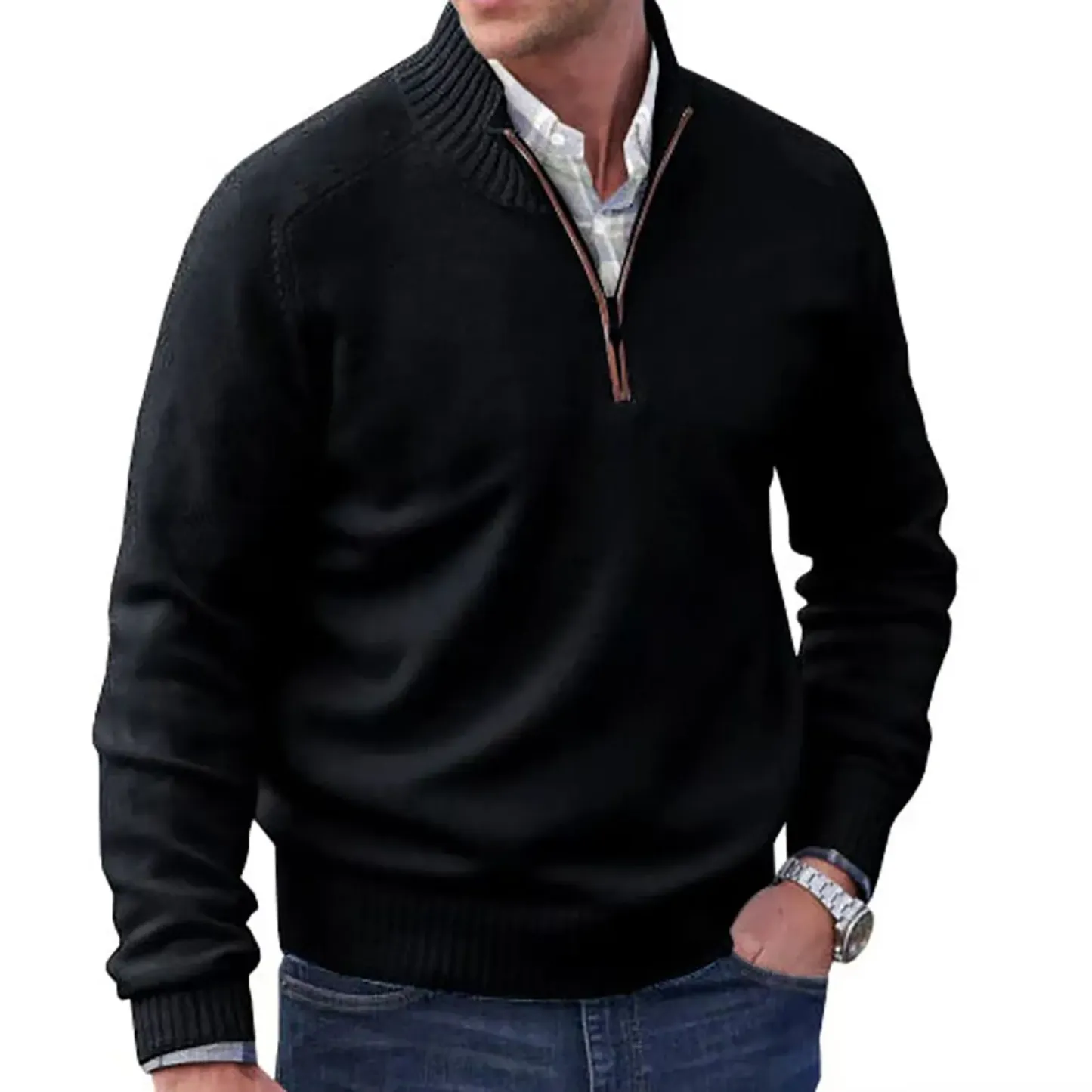 Men’s Zippered Cashmere Knit Sweater