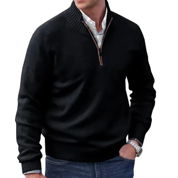 Men’s Zippered Cashmere Knit Sweater