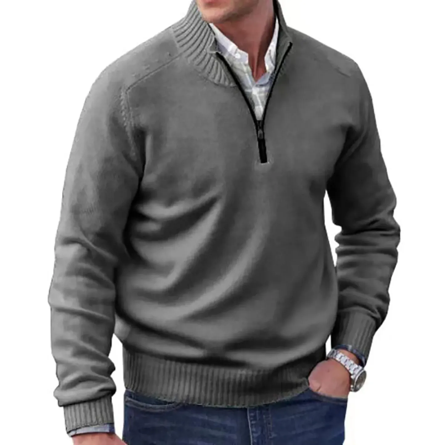 Men’s Zippered Cashmere Knit Sweater