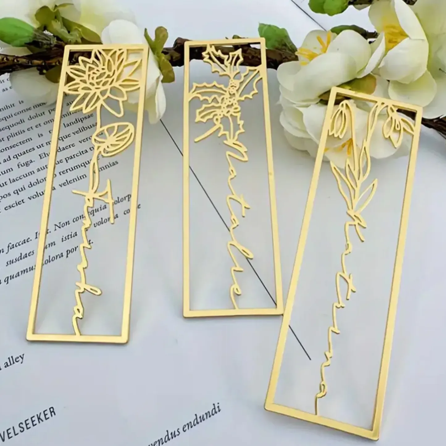 Custom Stainless Steel Birth Flower Bookmark with Name Engraving