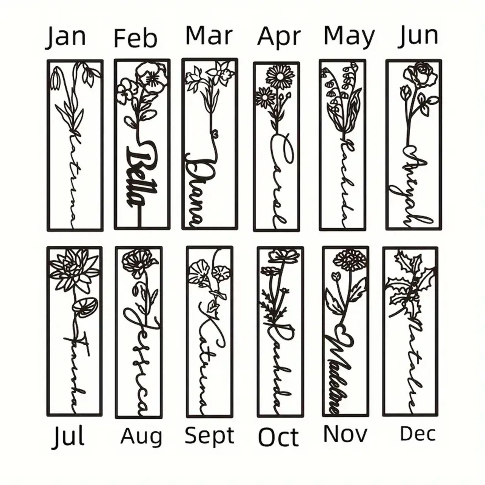 Custom Stainless Steel Birth Flower Bookmark with Name Engraving