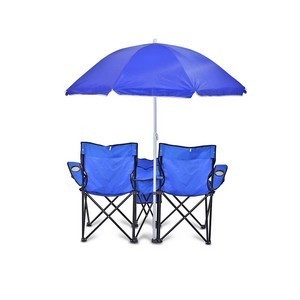 Umbrella with Two Folding Beach Chairs & Cooler Set