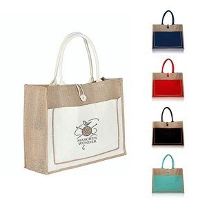 Jute Tote Bag with Button Closure
