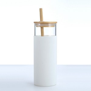 16.8oz Wood Lid Silicone Sleeve Glass Tumbler