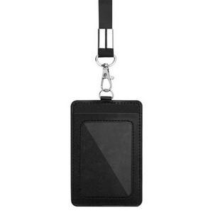 Leather Badge Holder with Retractable Clip and Lanyard