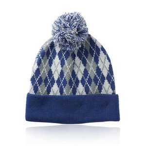 Diamond Pattern Knitted Pompom Beanie