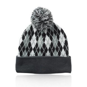 Diamond Pattern Knitted Pompom Beanie