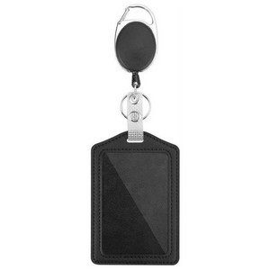 Leather Badge Holder with Retractable Clip and Lanyard