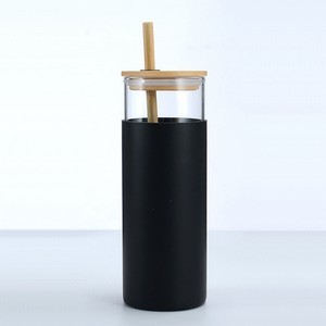 16.8oz Wood Lid Silicone Sleeve Glass Tumbler