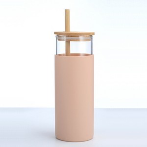 16.8oz Wood Lid Silicone Sleeve Glass Tumbler
