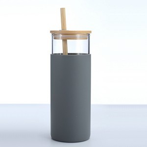 16.8oz Wood Lid Silicone Sleeve Glass Tumbler
