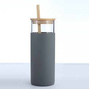 16.8oz Wood Lid Silicone Sleeve Glass Tumbler