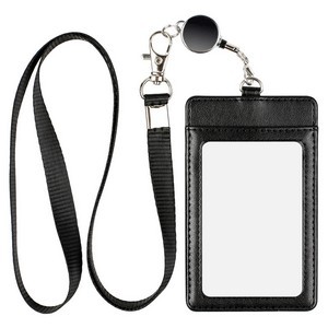 Leather Badge Holder with Detachable Lanyard