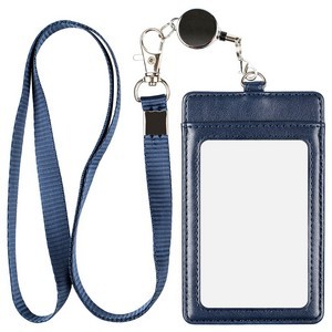 Leather Badge Holder with Detachable Lanyard