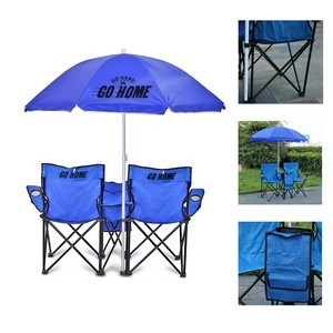 Umbrella with Two Folding Beach Chairs & Cooler Set