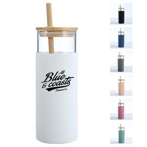 16.8oz Wood Lid Silicone Sleeve Glass Tumbler
