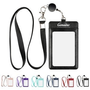 Leather Badge Holder with Detachable Lanyard