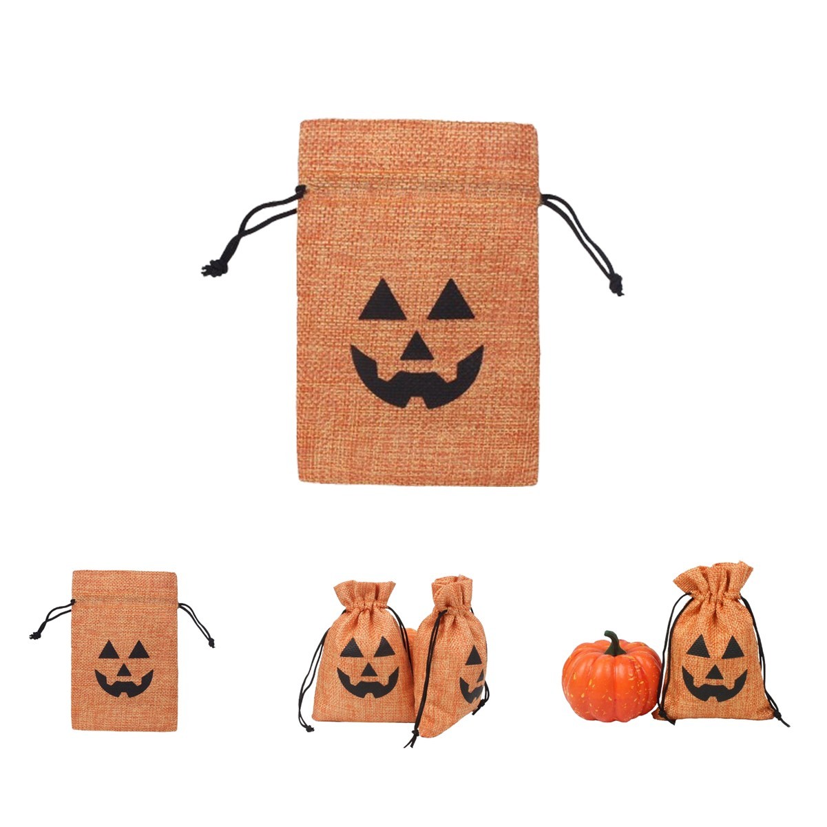 Festive Pumpkin Head Linen Pouch