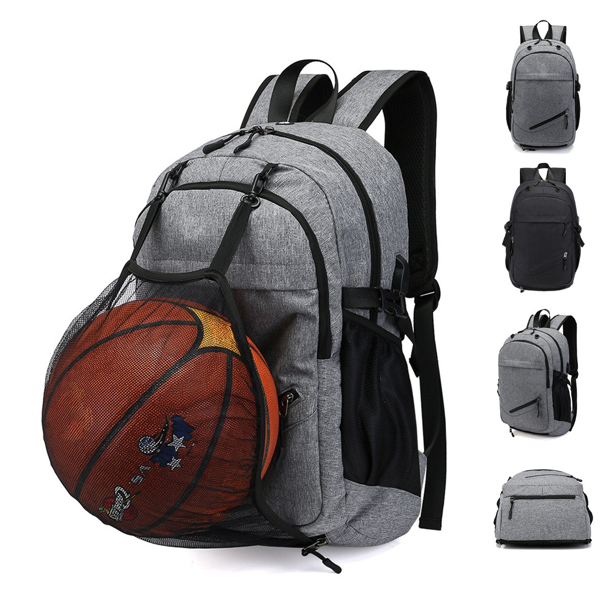 Sports Gear Backpack with Hidden Ball Compartment and USB Port