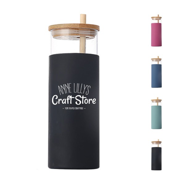 16oz Glass Tumbler with Bamboo Lid and Straw