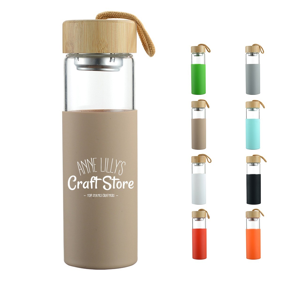 17oz Eco-friendly Glass Water Bottle with Leak-proof Bamboo Lid