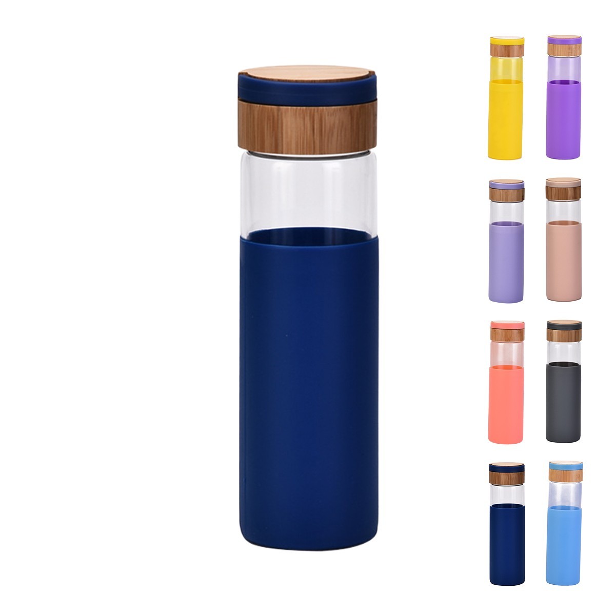 17oz Bamboo Lid Glass Water Bottle with Leak-Proof Silicone Seal