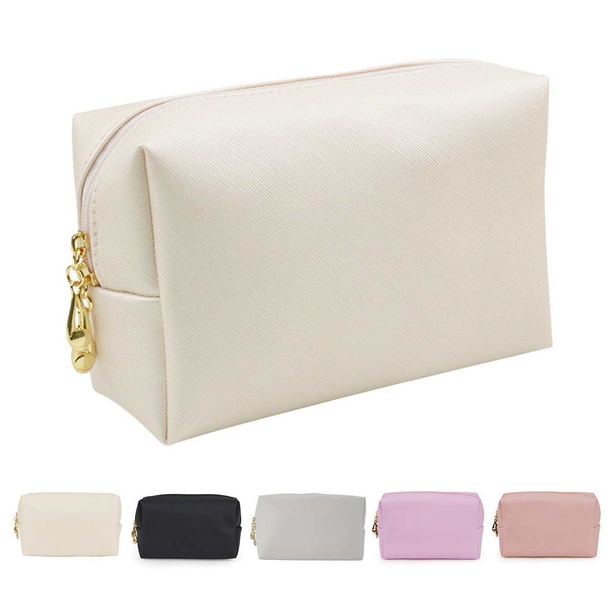 PU Vegan Leather Water-Resistant Makeup Bag with Interior Pockets
