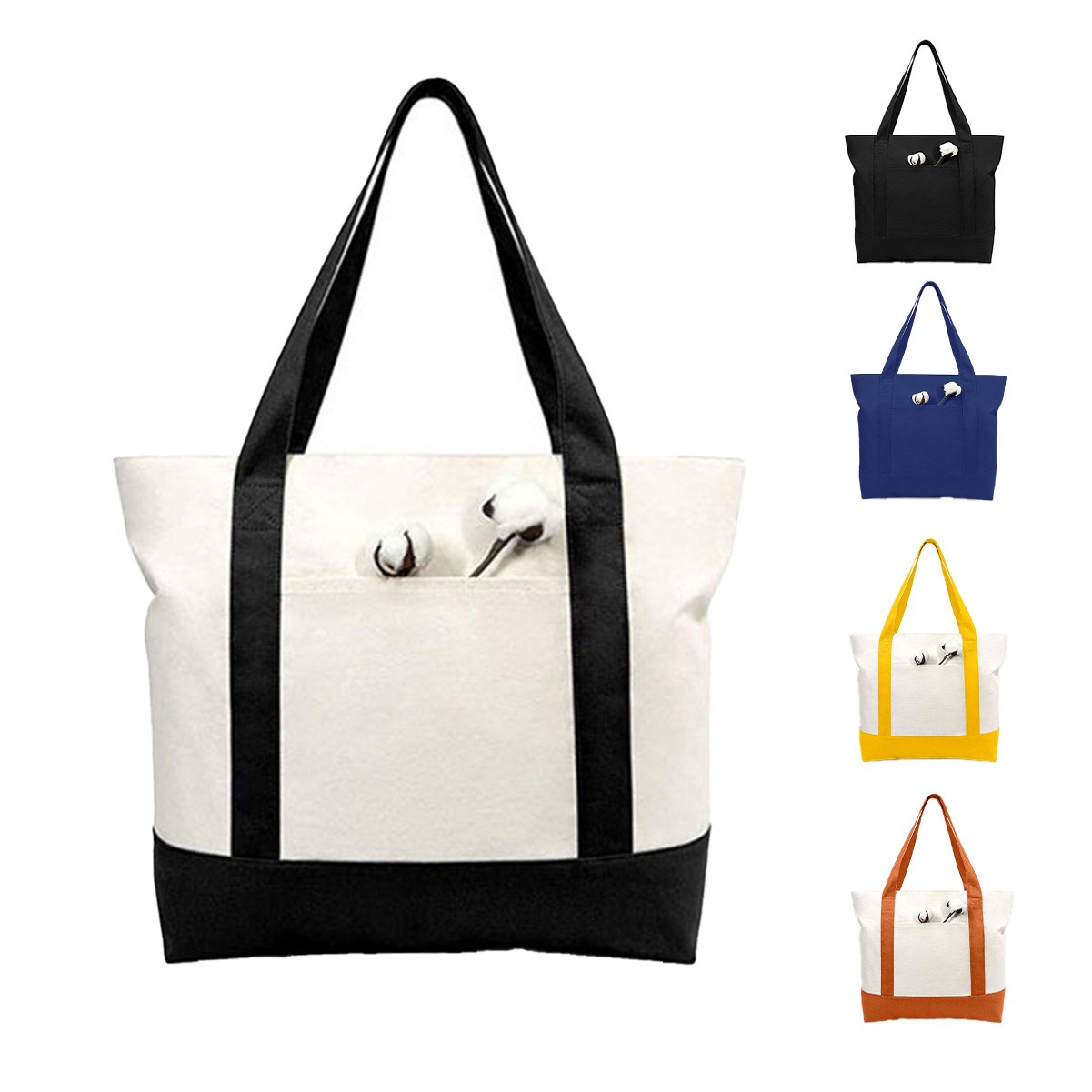 Zippered Canvas Tote Bag with Small Pocket
