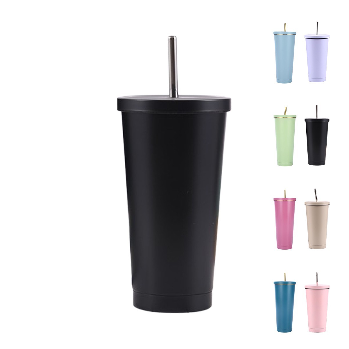 15oz Stainless Steel Double-Walled Insulated Tumbler with Straw and Flip Lid