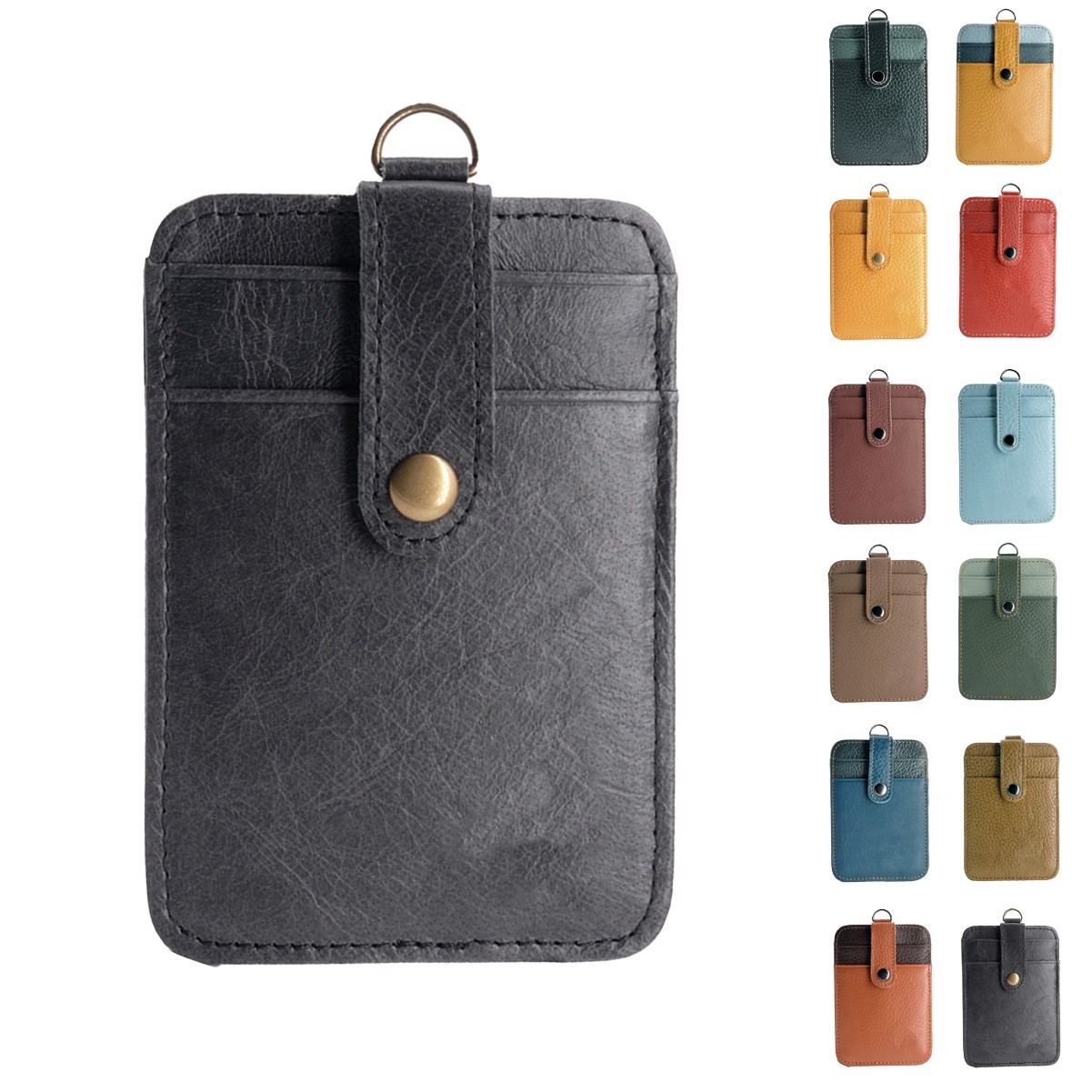 Leather ID Card Holder with Nylon Lanyard