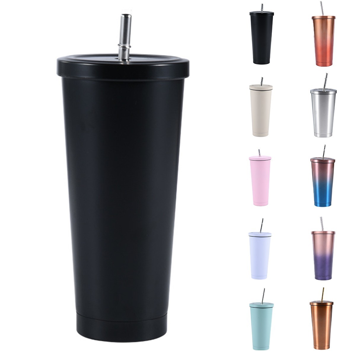17.5oz Stainless Steel Double-Walled Tumbler with Lid and Straw