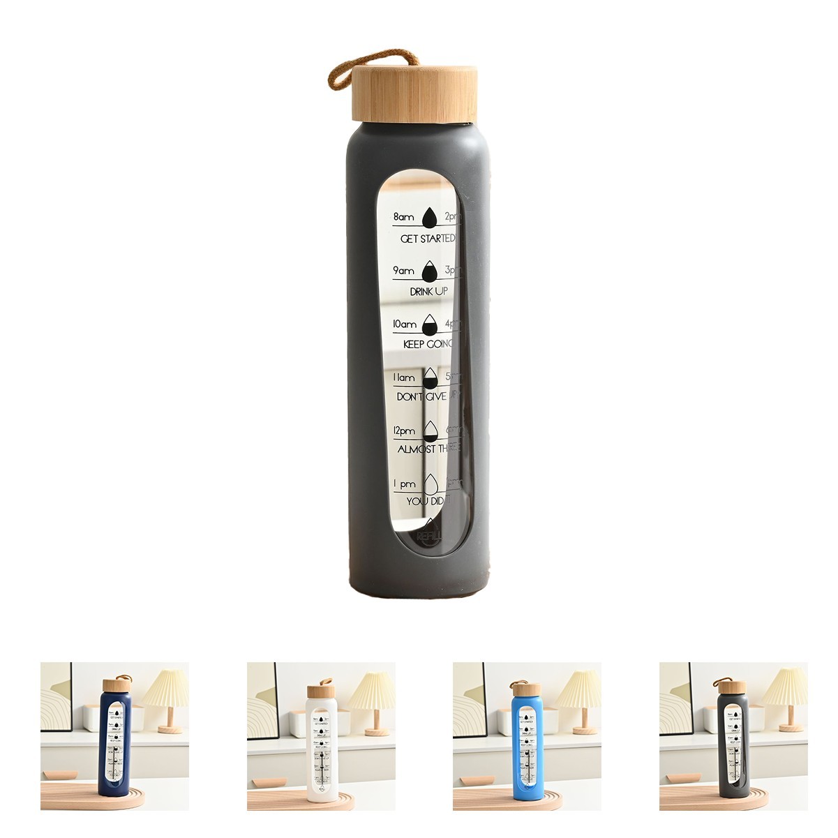 32oz Borosilicate Glass Water Bottle with Silicone Sleeve and Bamboo Lid