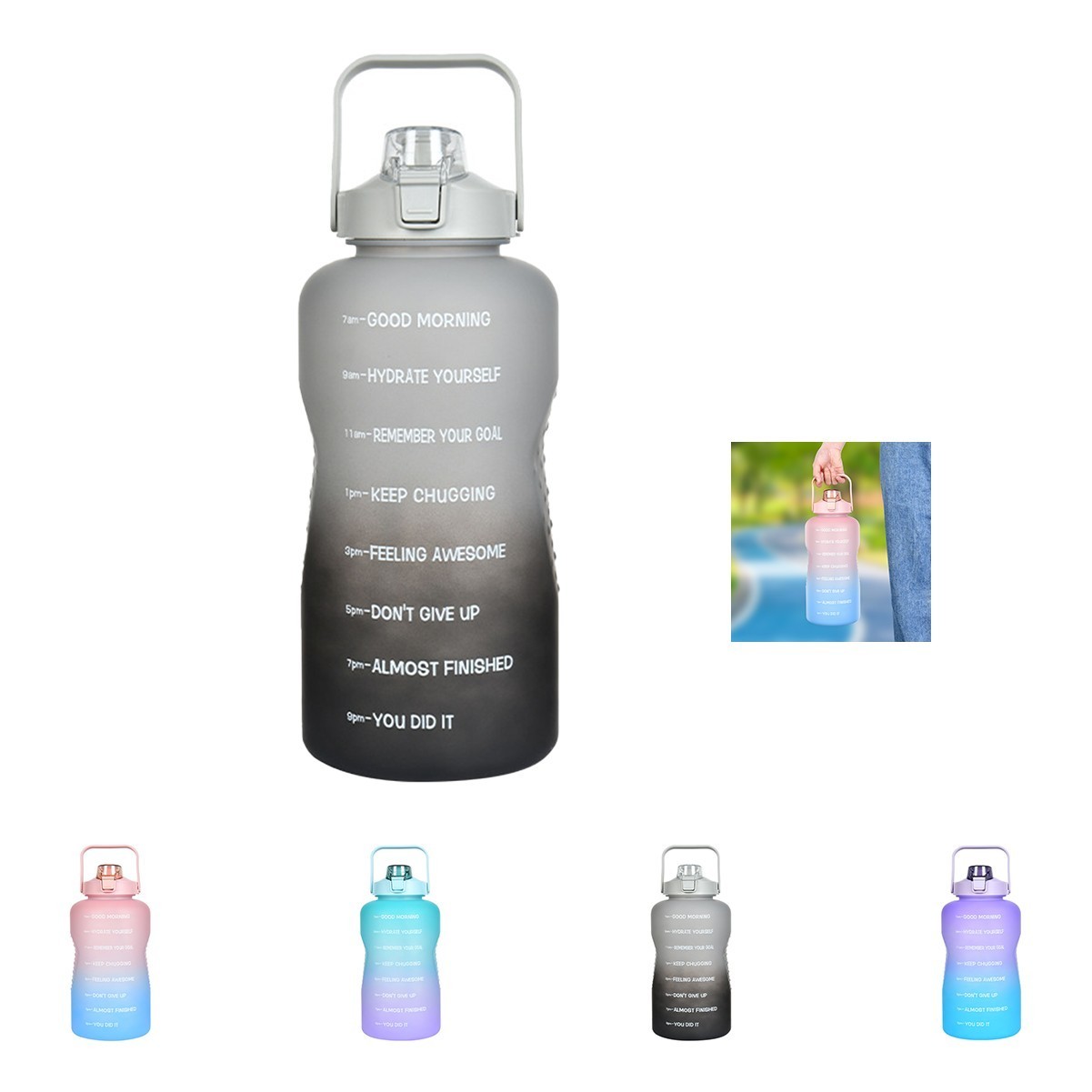 64oz Inspirational Water Bottle with Time Marker and Straw