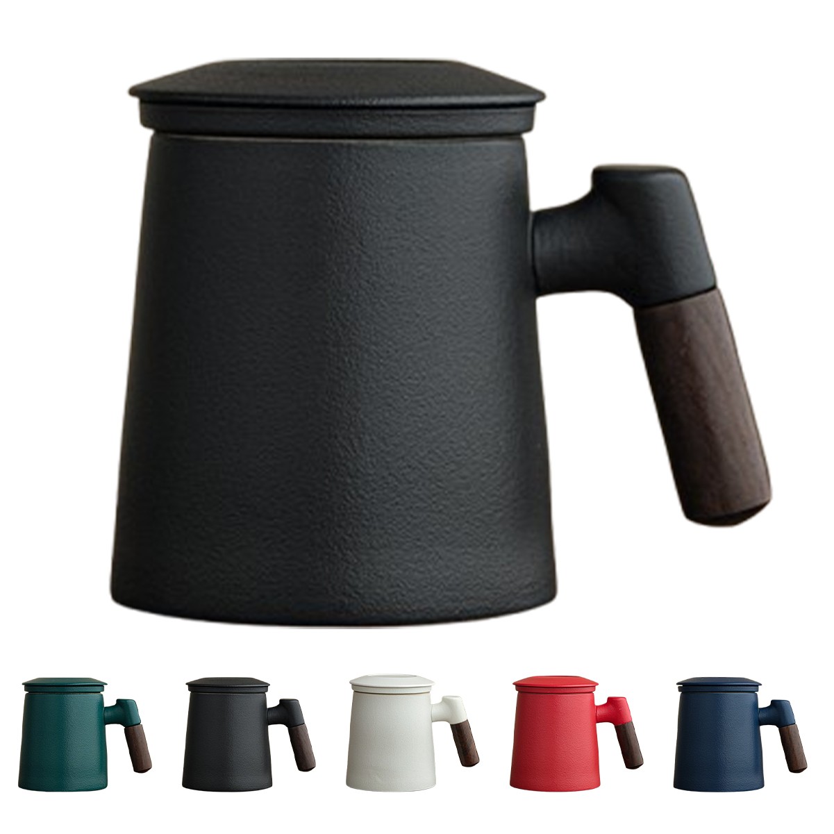 13.5oz Wooden Handle Ceramic Mug