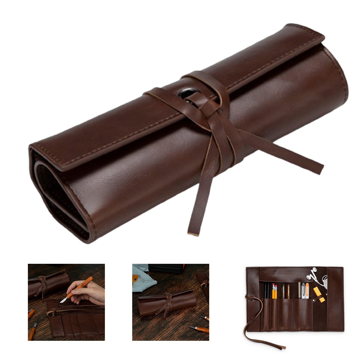 Leather Roll Up Pencil Bag