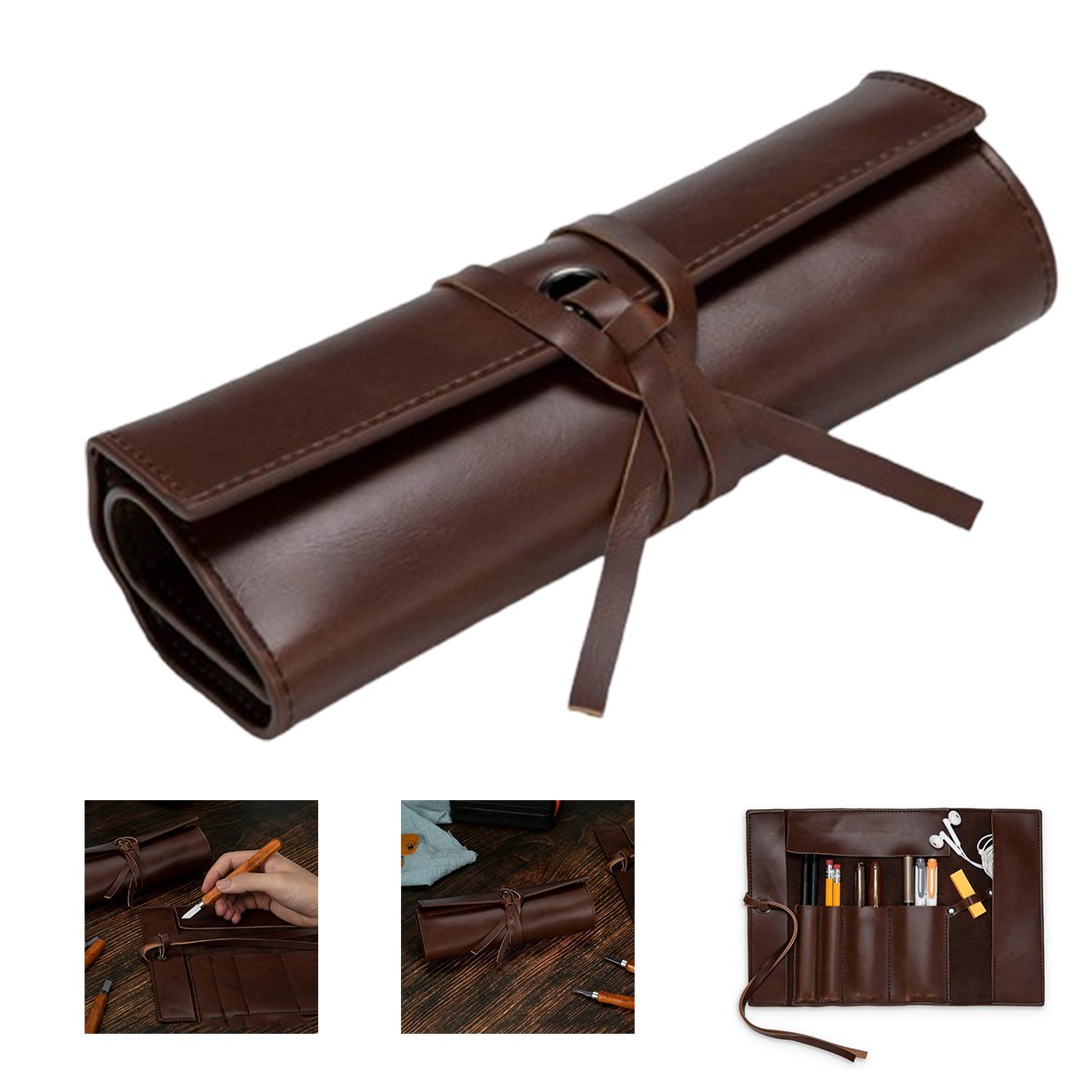 Leather Roll Up Pencil Bag