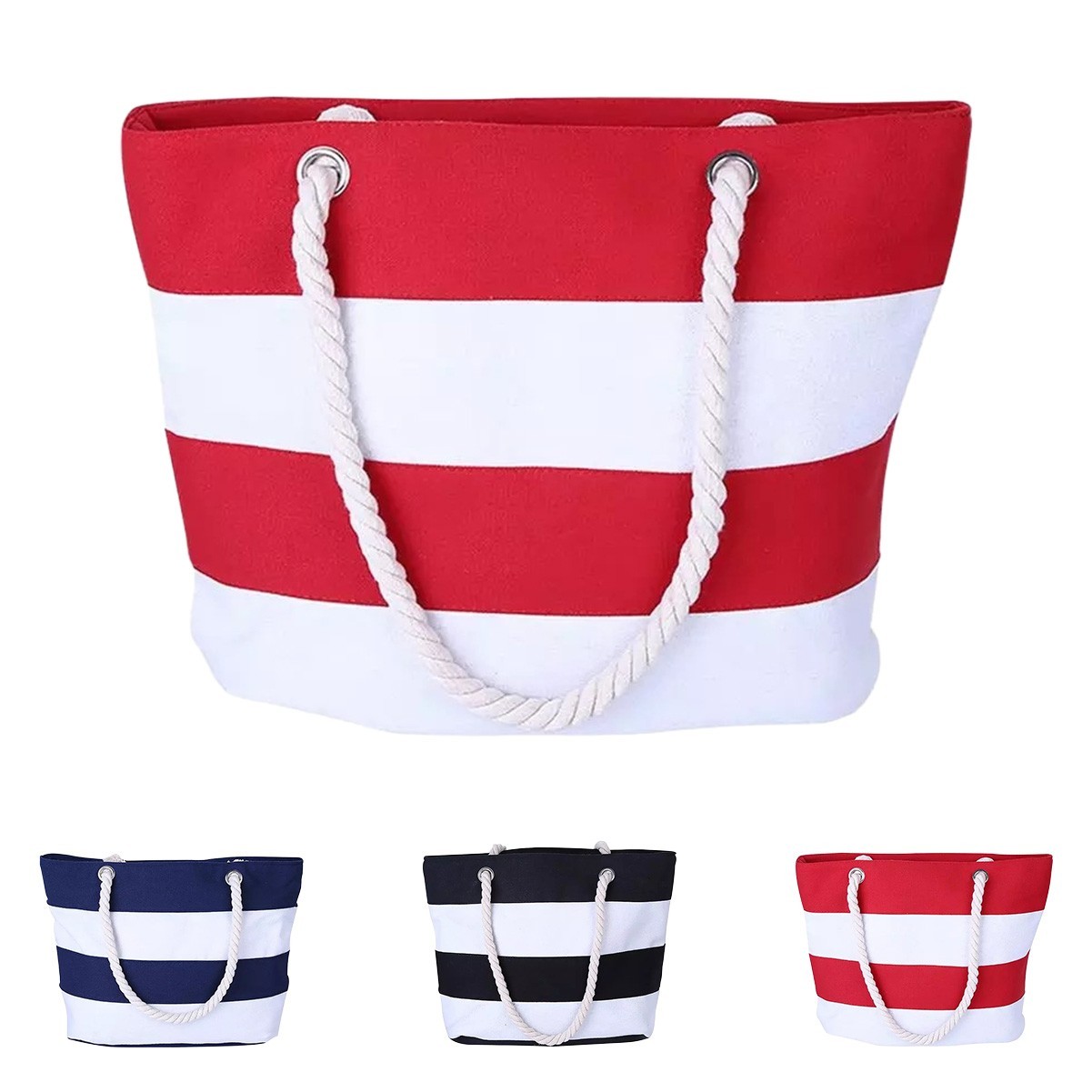Nautical Striped Canvas Tote Bag