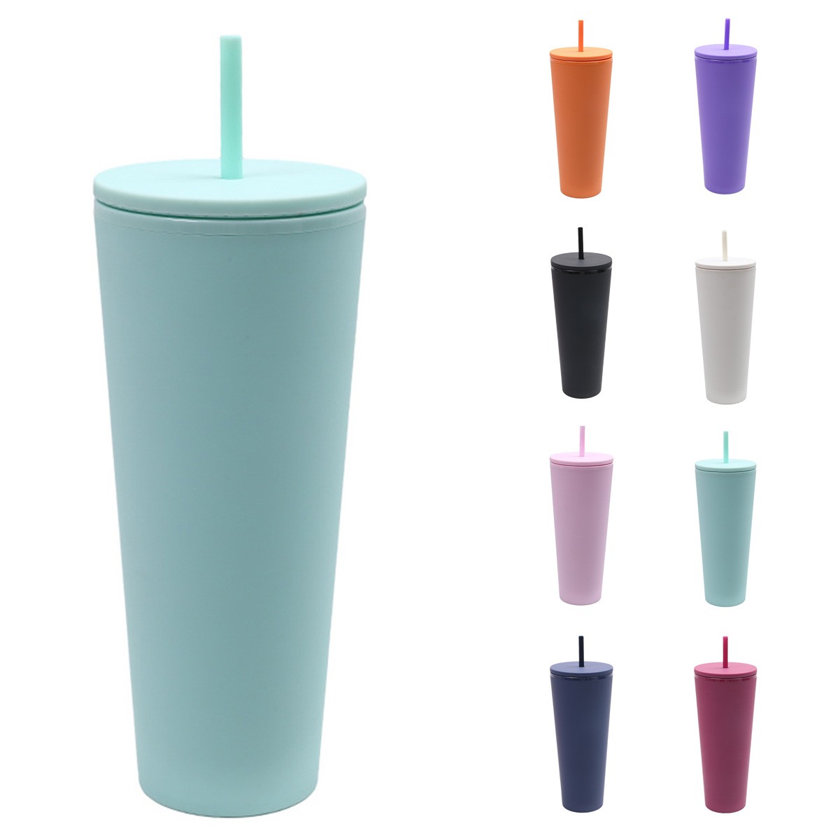 24 Oz Double Layer Insulated Tumbler with Flush Lids and Sturdier Straws
