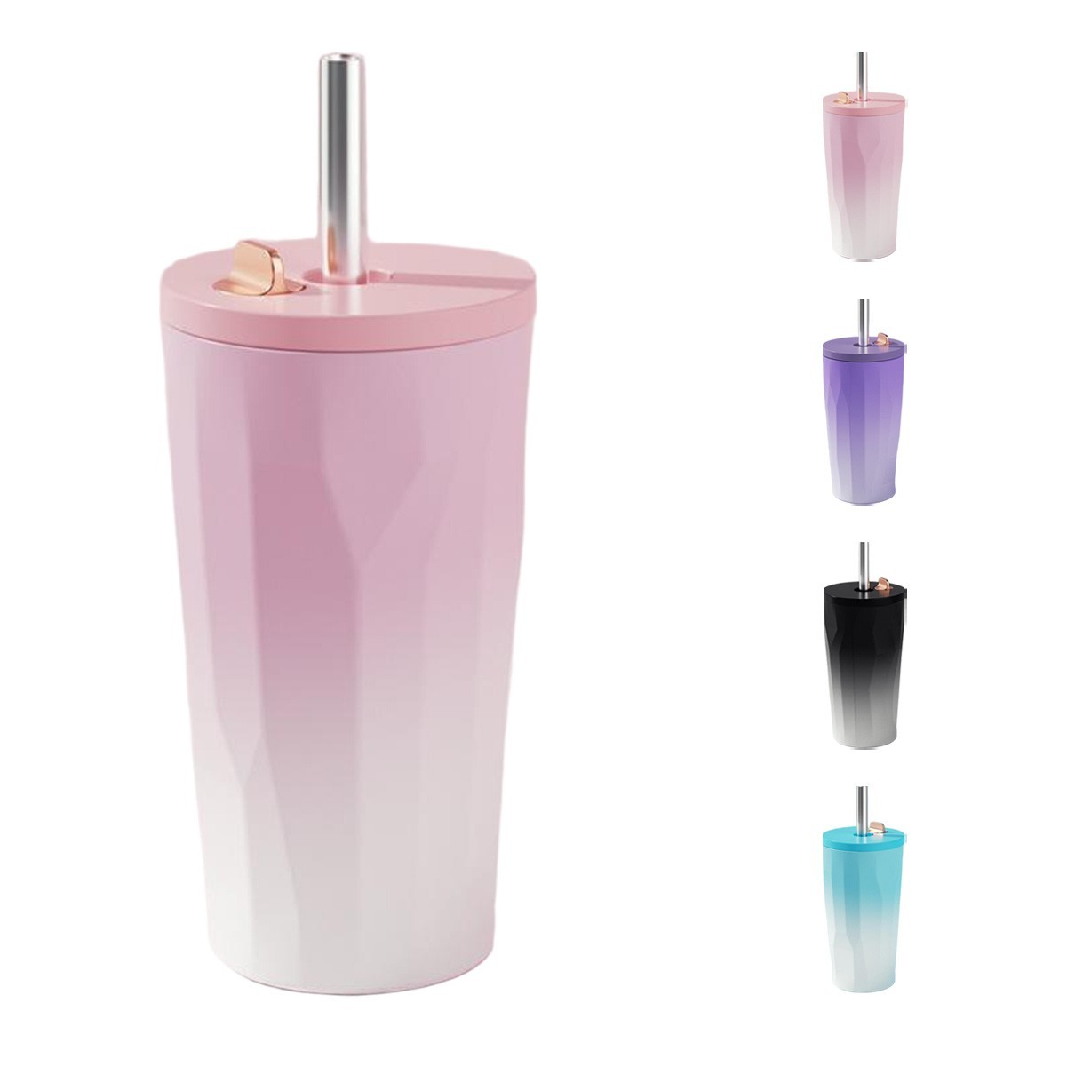 16.9 oz Elegant Stainless Steel Insulated Tumbler with Pop-up Lid and Straw