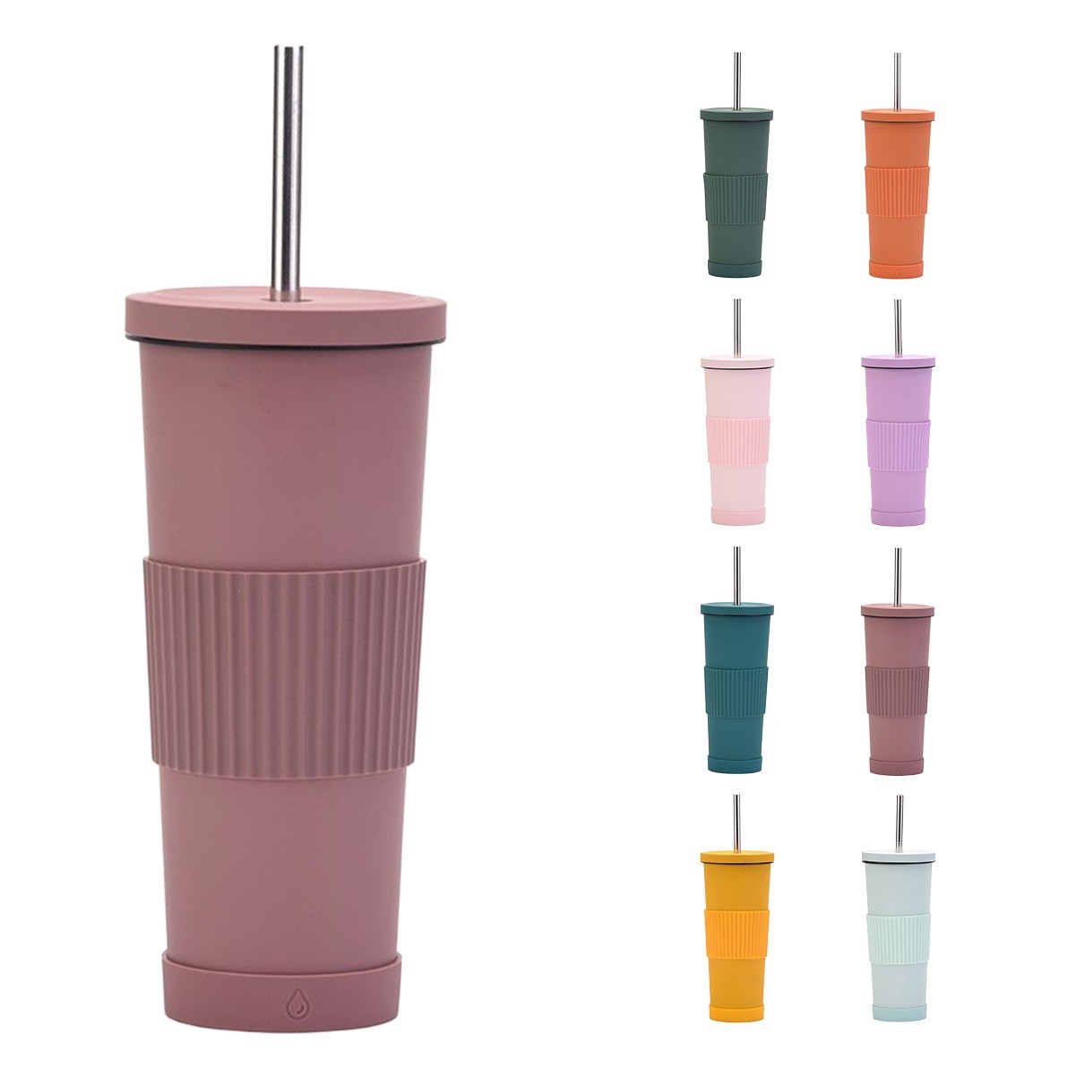 24OZ Insulated Stainless Steel Tumbler with Non-Slip Sleeve & Straw