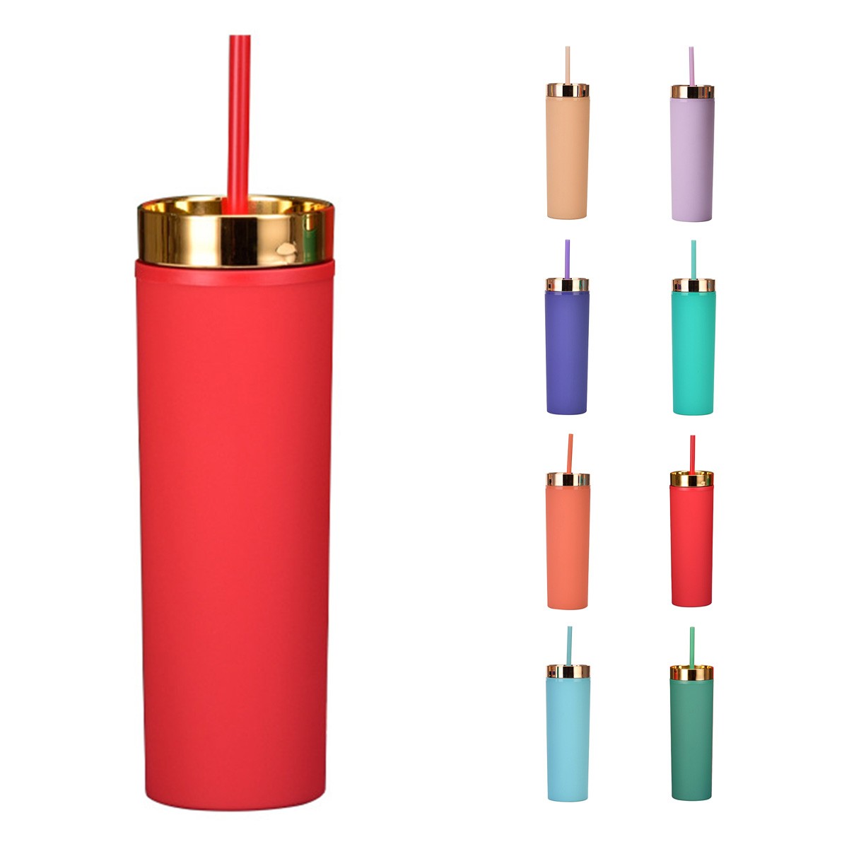 16OZ Slim Insulated Tumbler with Lid and Straw