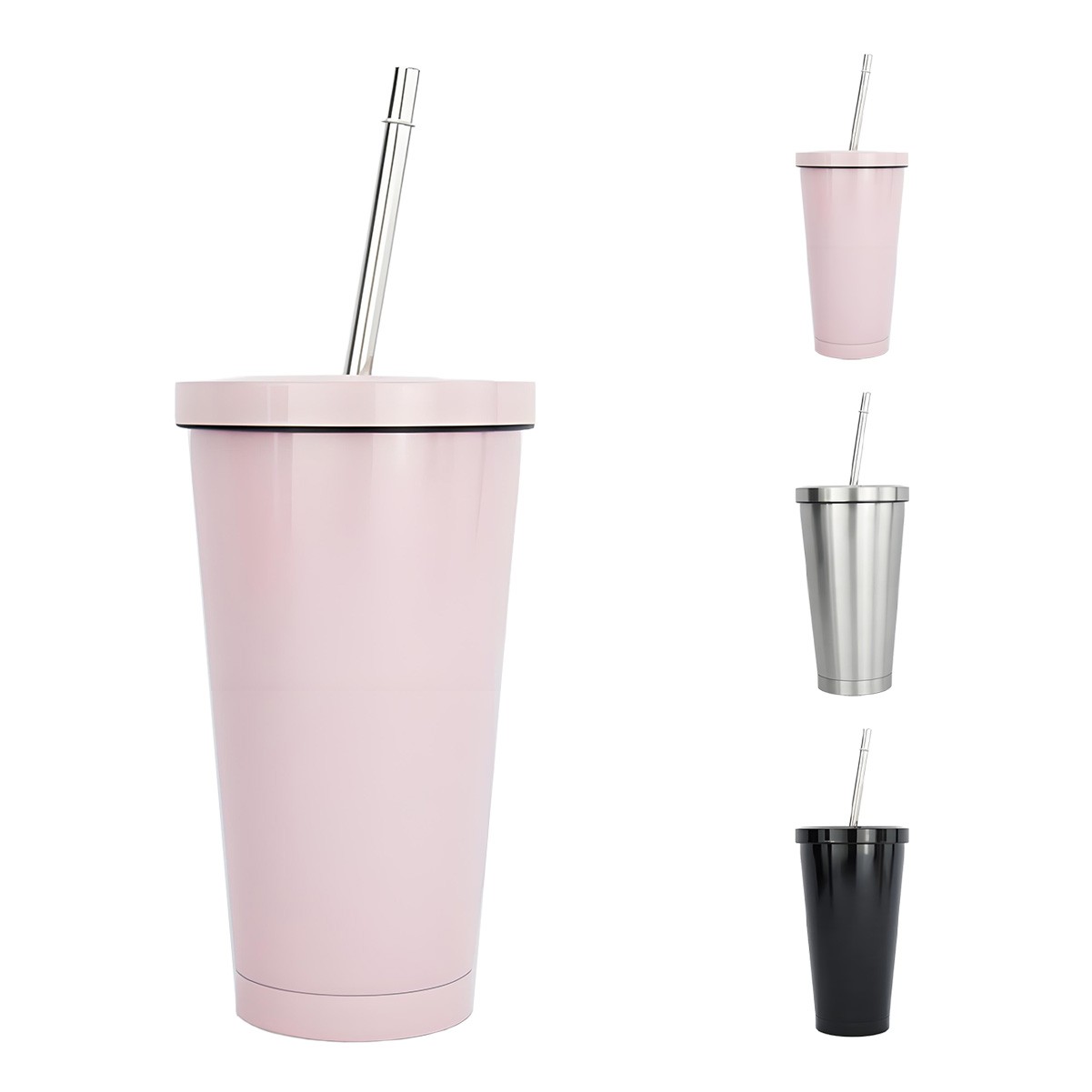 16oz Insulated Stainless Steel Beverage Tumbler with Lid & Straw