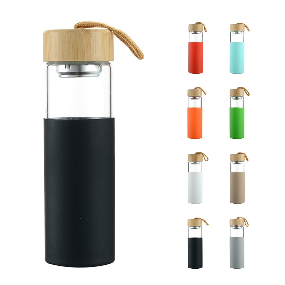 16 oz Borosilicate Glass Water Bottle with Protective Case