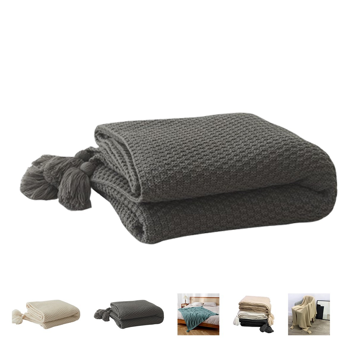 Cozy Knit Tassel Throw Blanket