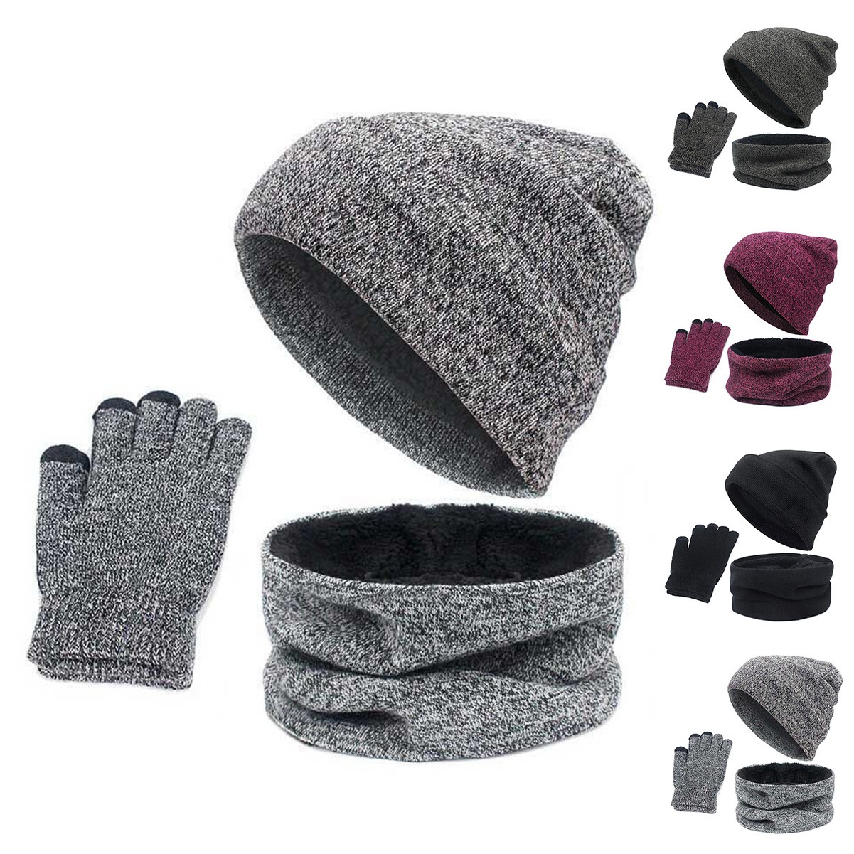 Winter Knitted Hat with Scarf and Glove